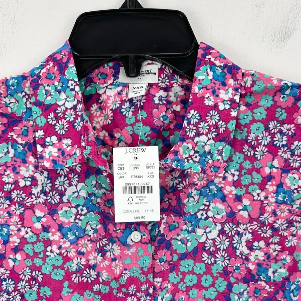 J.Crew Beach Shirtdress Floral Cotton Lightweight Long Sleeve Purple XXS NWT